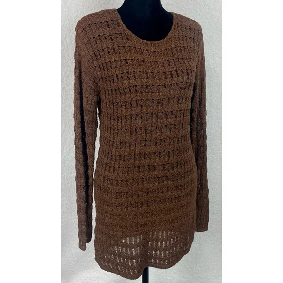 (VTG) JH COLLECTIBLES • Brown Open Knit Scoop-Neck Long Sleeve Sweater, S - Picture 8 of 11
